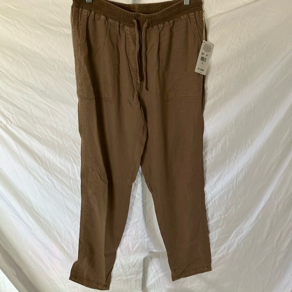 Splendid: Light Khaki Linen Blend Tapered Leg- Tie Front- pockets- M - Picture 1 of 16